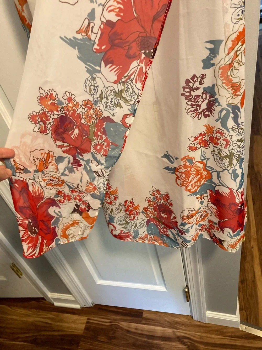 Cottage core Vintage Avon White sheer scarf with Orange & Red Floral Print
